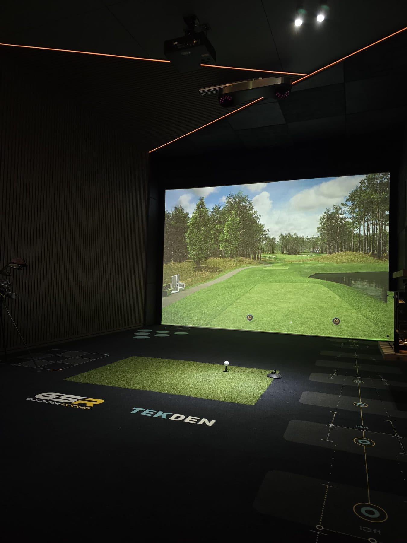 GSR sim room with orange LED ceiling